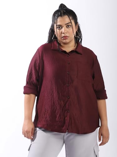 Image of High Star Women Plus Size Boxy Fit Spread Collar Long Sleeves Shirt