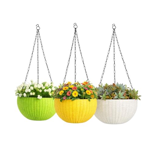 Image of Abasr Premium Plastic Hanging Planter Pot with Metal Chain, 6 Inch Durable Flower Pot for Indoor & Outdoor Plants, Home, Garden, Balcony & Terrace, Pack of 3