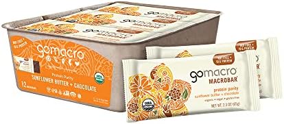 GoMacro MacroBar Organic Vegan Protein Bars - Sunflower Butter + Chocolate (2.3 Ounce Bars, 12 Pack)