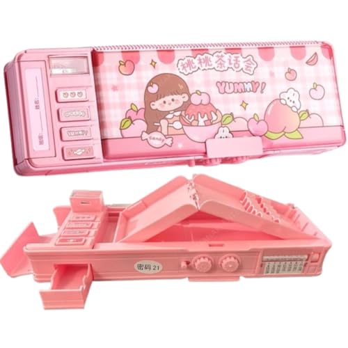 Image of Password Lock School Students Pencil Box with Inbuilt Sharpener, Cute Cartoon Stationary Compass for Boys, Geometry Case for Kids Girls, Best for Gifts (Yummy Compass)