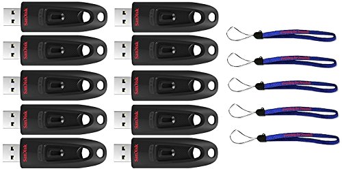 SanDisk Ultra USB (10 Pack) 3.0 64GB CZ48 Flash Drive High Performance Jump Drive/Thumb Drive/Pen Drive up to 100MB/s - Bundle with (5) Everything But Stromboli Lanyard