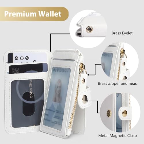 Image of M-Plateau RFID Blocking Slim Keychain Wallet for Women | Mini Card Holder with ID Window, Zipper Pocket, 6 Card Slots, Compact for Cash & Cards (White)
