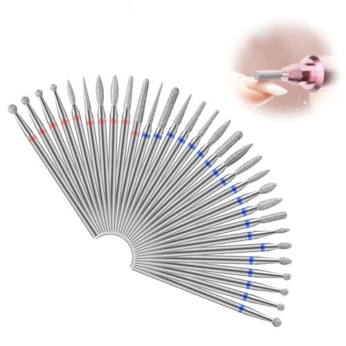 Hugwish 30pcs Fraise Ponceuse Ongles Professionnelle De Diamant 3/32, Embout Ponceuse Ongles Cuticule, Embout Depose Ponceuse Ongles Pour Le Polissage, Le...