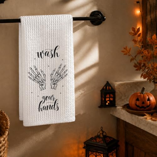 Threegoat Funny Spooky Halloween Hand Towels for Bathroom,1 PCS Wash Your Worries Away Kitchen Towels,Gothic Home Decorative Towels for Skull Gifts,Funny Dish Towels for Owners Housewarming - C15 - image 3