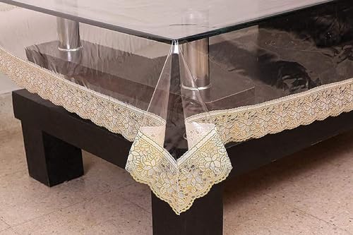 Image of Table Cloth, Center Table Cover, PVC Rectangular Table Cover, 15 mm Thick for Home, Hotel, Office & Restaurant, Gold Lace (40x60 Inch)