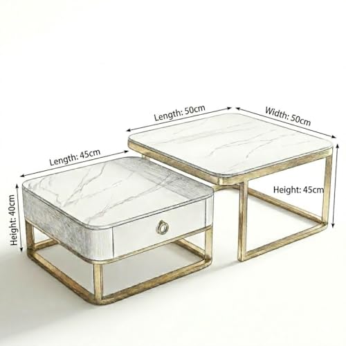 Image of 20 inchx20 inch Handmade Drawer Square Coffee Table /Nesting Table /Side Table /Center Table with Marble Finish Top for Living Room /Drawing Room