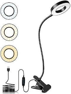 Clip On Reading Light, 48 LED Reading Lamp USB Rechargeable, 3 Color and 10 Brightness Dimmable Clamp Bedside Lamp for Reading, Learning, Working