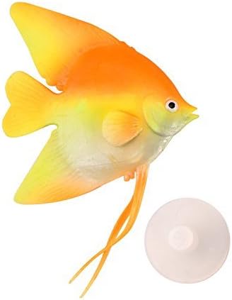 Aquarium Ornament Saim Glowing Effect Artificial Angelfish for Fish Tank, Decorative (Yellow)
