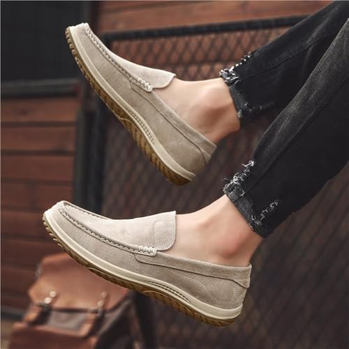 Mens Loafers Shoe Genuine Leather Stitching Details Round Toe Suede Vamp Flexible Comfortable Slip Resistant Walking Slip-on4