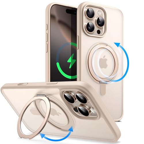 Coque iPhone 16 Pro Max JETech avec anneau rotatif 360 et MagSafe couleur titane sable
