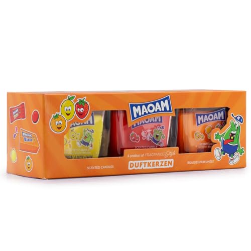MAOAM Duftkerzen 3er Set „Sommer-Mix“ | Dizzy Lemon, Crazy Strawberry & Fancy Orange | Fruchtiges Dufterlebnis, 3 x 70g im Glas