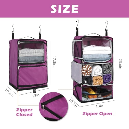 Surblue Hanging Shelves Travel Compression Packing Cube for Carry-on Luggage Suitcase Collapsible Transformable Garment Closet Organizers Large Capacity, Purple, XXL2