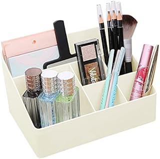Mulaibdin Makeup Organiser Storage, Bathroom Dressing Table Organiser Storage, Desk Storage Box for Skincare, Cosmetics, Perfume, Cotton Buds, Nail Polish, Toothbrush, Bedroom Accessories (Beige)