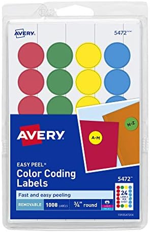 Avery Assorted Color-Coding Labels, Removable, 3/4" Diameter, 1008 Labels/Pack, Case Pack of 18 (5472)