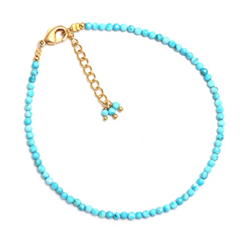 Gempires Turquoise Beaded Bracelet December Birthstone Gemstone Jewelry Hypoallergenic 8 Inch Gold Plated Dainty Minimalist Bracelets3