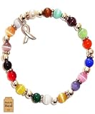 Hidden Hollow Beads Cancer Awareness Bracelet for Women Handmade in USA, Multi Color Ribbon Stretch Bead Jewelry, Survivor Support Gift, Caregiver Appreciation, Fundraiser Event Campaign Accessory (All Cancers Multi - 6mm Beads)