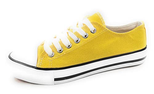 Bambas Mujer Planas | Zapatillas Lona Cásual para Mujeres y Adolescentes Blanco Negro Camuflage (Amarillo, Numeric_36)