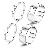 【Juego de anillos de pareja】Un pedido, obtendrá 4 anillos de pareja, incluidos 2 anillos de mariposa y 2 anillos de corazón, son el símbolo de promesa, amor y belleza, adecuados para pareja, amante, amistad.
