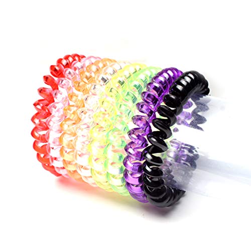 kinmyte 5cm Women Girls Plastic Triangle Spiral Hair Ties Rope Telephone Wire Traceless Coil Glitter Gradient Colorful Ponytail Holder Scrunchies(Colorful-1piece)