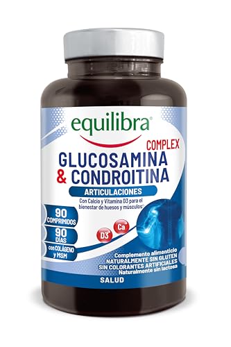 Equilibra, Suplemento de Glucosamina y Condroitina con MSM, Calcio, Zinc y Vitamina D3 para el mantenimento de los huesos normales 90 Comprimidos