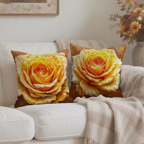 Housse coussin imperméable 75x75cm avec fermeture éclair invisible lin jaune lot de 2 A-533 - 4