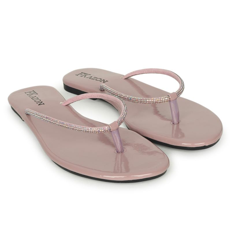 Image of Women's Stylish Flat Sandals - Elegant Flip-Flops with Sparkling Strap|FK 804 BLACK
