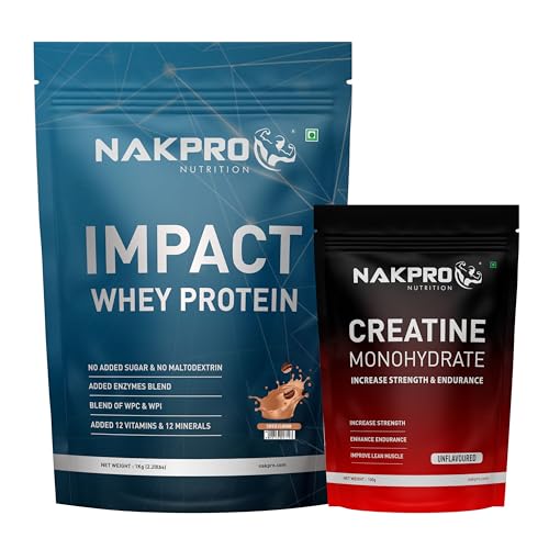 Image of NAKPRO NUTRITION Impact Whey Protein Supplement Powder Combo (1 kg with 100g Creatine, Coffee)