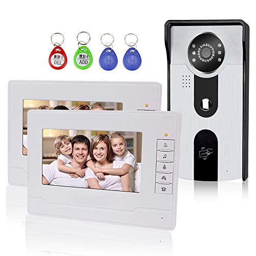 KDL 7” Video Doorbell Intercom System with RFID Access Control, Two-Way Audio, Night Vision, Colour HD Camera (2 Monitors)