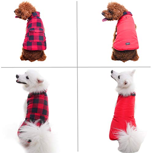 Scenereal Dog Winter Clothes Reversible Jacket Warm Coat Windproof Waterproof Plaid Vest Christmas Suit For Small Medium Large Dogs Pets Cold Weather Wearing #TOP5
