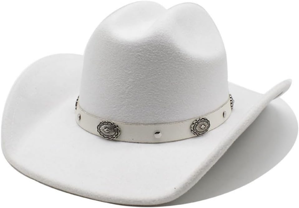 Western Cowboy Hat with Decorative Band, Black Felt, Silver Conchos