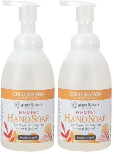 Image of Ginger Lily Farms Botanicals All-Purpose Foaming Hand Soap Refill, Coco Mango, 100% Vegan & Cruelty-Free, Coconut Mango Scent, 20 Fl Oz (Pack of 2)