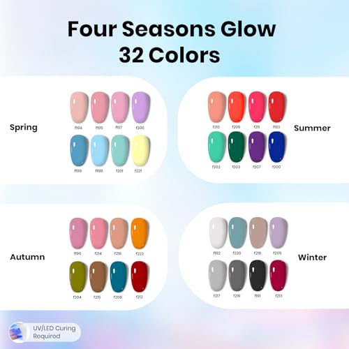 Image of Beetles Gel Nail Polish Kit with U V Light -54 Pcs Gel Nail Kit Four Seasons Glow 32 Colors Set with Everything Base Top Coat Soak Off at Home Nail Kit Salon Manicure Beginner Gifts for Women Girls