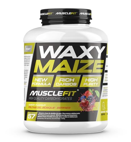 Musclefit Waxy Maize 2kg - Almidón de Maíz Ceroso - Carbohidrato Energético de Bajo Índice Glucémico - Sabor Frutas del Bosque