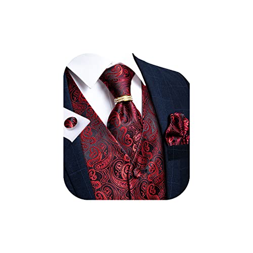 DiBanGu Men's Suit Vest Formal Men Paisley Vest Jacquard Tie Waistcoat Hanky Set With Tie Ring Wedding Party 5PCS3