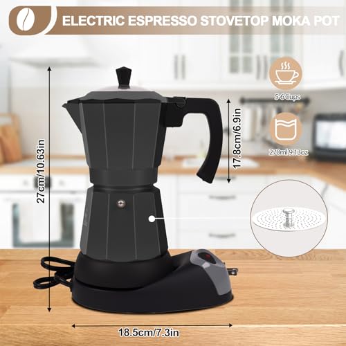 Image of Aluminum Electric Moka Pot 3-6 Cup 270ml Express Coffee Maker Stovetop Espresso Portable Coffeemaker Italian Classic Brewing Greca Cafe Mocha with Removable Base and Overheating Protection Machine