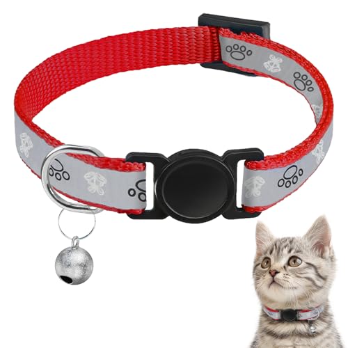 Cat Collar Breakaway, Reflective Kitten Collar with Bell, Safety Buckle Kitten Collar, Lightweight, Adjustable, Comfortable, Suitable for Boy Girl Cats (7"-13") Red