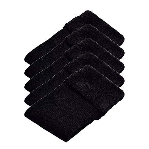 Pluto & Fox Lot de 5 paires de chaussettes thermiques épaisses et chaudes en coton avec bordure à l'intérieur pour femme Couleur unie pour le ski et la maison - Noir - Taille Unique Cover