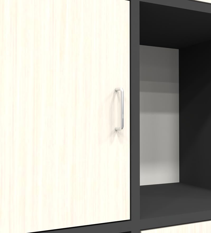 Image of SPECIALITY PANELS 8 Cube Bookcase with 4 Shutters, Black and Beige, 73x35x176 cm, Modern Storage Organizer Shelf
