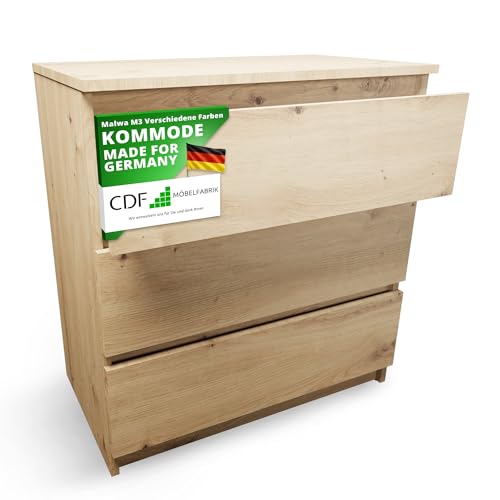 CDF Kommode mit Schublade Eiche Artisan Schrank Schubladenschrank 3 Schubladen Malm Kommode viel Stauraum Geeignet für Wohnzimmer Schlafzimmer Komodenschrank Organizer Kleidung 40T x 70B x 75H cm