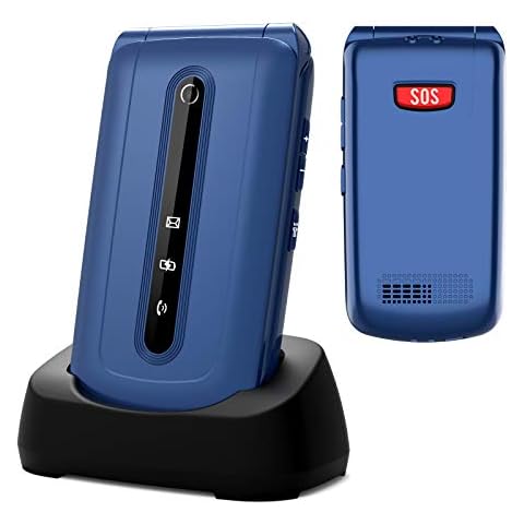 CHAKEYAKE 3G Flip Dual Sim Senior Flip Phone with Large Screen Big Button SOS Long Standby Unlocked Blue Cover