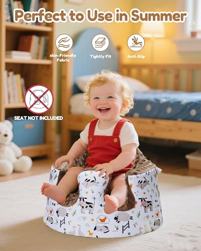 Image of BOMOLOUR Seat Cover Compatible with Bumbo and Nuby Seat, Removable Breathable Baby Floor Seat Cover for Boys and Girls, Seat Not Included (Brown Farm)