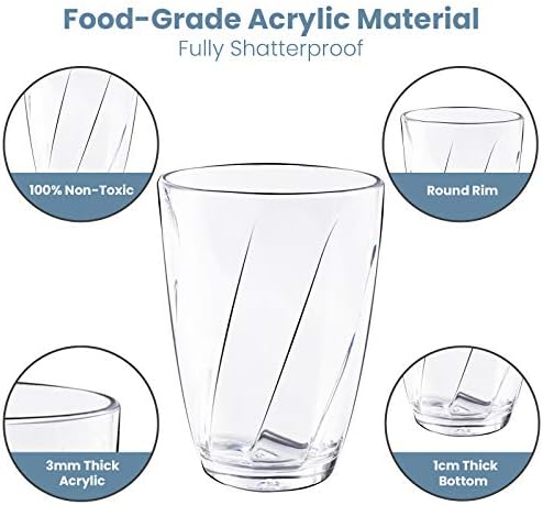 Plastic Glasses, 350ml Stackable Plastic Glasses Set of 4, Dishwasher Safe Plastic Tumblers Plastic Cups Acrylic Drinking Glasses, Unbreakable Tumblers Reusable Plastic Glasses Acrylic Tumblers
