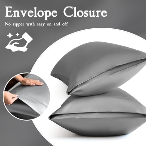 Image of Craftelio Satin Pillow Covers Set of 2 with 3 Free Random Color Hair Scrunchies - Anti-Frizz, Skin-Friendly, Soft & Durable Pillowcase Set for All Hair Types (Gray)