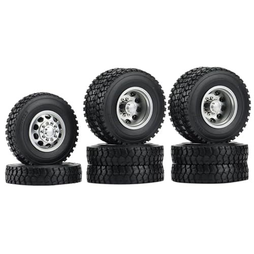 RC Neumáticos Piezas Compatible Con Tamiya 1/14 RC Remolque Tractor Camión Repuestos Para Automóvil 6 Piezas Para Cubo De Rueda Delantera Y Trasera De Metal Neumático De Goma Rueda Neumático