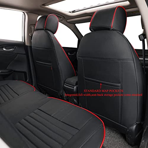 Ekr Custom Car Seat Covers For Select Honda Civic Sedan Ex-L,Ex-T,Ex,Touring,Lx-P,Sport 2016 2017 2018 2019 2020 2021 - Leatherette (Black With Red Trim) #TOP3