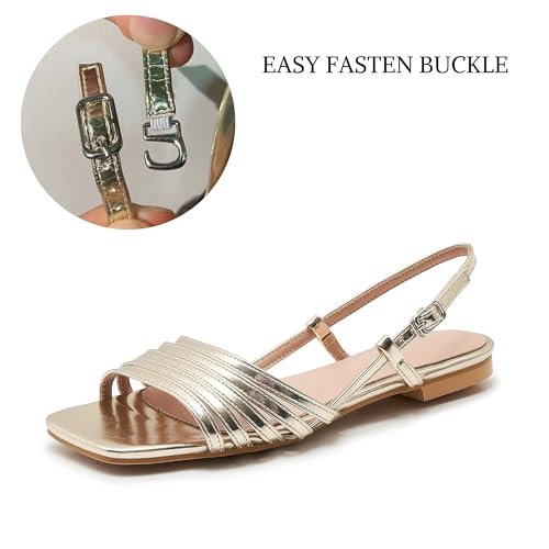 Women's Strappy Flat Sandals Open Square Toe Slingback Gladiator Flats Sandal Summer Vacation Dressy Beach Shoes2