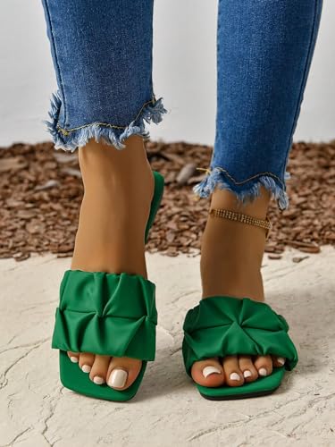 Verdusa Women's Square Toe Pleated Slide Sandals Summer Sandals Slippers2