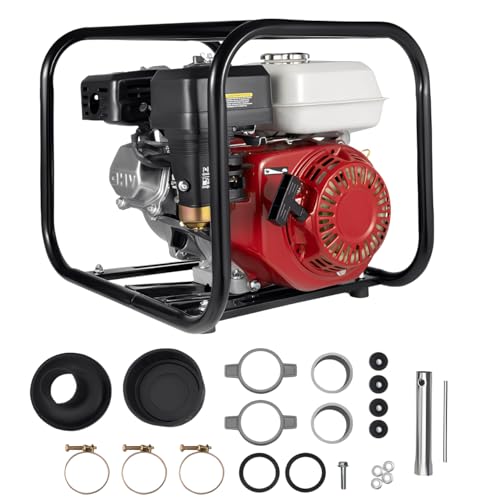 Pompe à eau 6,5 CV, pompe à eau à essence 210 cc, moteur 4 temps, 36000 l/h, hauteur de refoulement de 28 m, hauteur d'aspiration 7 m, raccord de 2 pouces,...