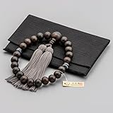 お仏壇のはせがわ 数珠 数珠袋付 葬儀用 法事用 日本製 じゅず すべての宗派で使用可能 男性用 縞黒檀 黒縞瑪瑙 メノウ 正絹 念珠袋付