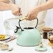HGRVUTCFI Stovetop Whistling Kettle, Ergonomic Wooden Handle, Thickened Composite Bottom, Suitable for All Hob/Stove Types, Including Induction -Green||2.5L Kettle